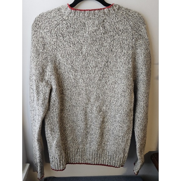 Eddie Bauer Men's Medium Oatmeal  Lambswool Knit Sweater Crewneck Red Trim - Picture 2 of 7